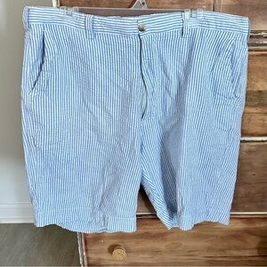 Men’s 100% Cotton Seersucker Blue and White Stripe Shorts Size 38 Alan Flusser